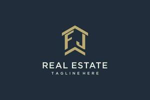 Initial FJ logo for real estate with simple and creative house roof icon logo design ideas vector