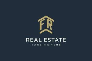 Initial FR logo for real estate with simple and creative house roof icon logo design ideas vector