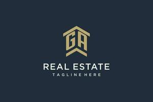 Initial GA logo for real estate with simple and creative house roof icon logo design ideas vector