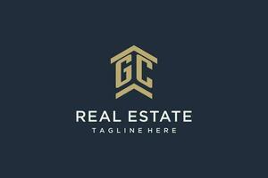 Initial GC logo for real estate with simple and creative house roof icon logo design ideas vector