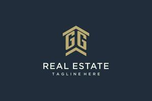 Initial GG logo for real estate with simple and creative house roof icon logo design ideas vector