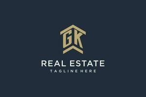 Initial GK logo for real estate with simple and creative house roof icon logo design ideas vector