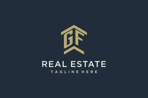 Initial GF logo for real estate with simple and creative house roof icon logo design ideas vector