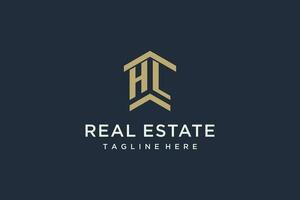 Initial HL logo for real estate with simple and creative house roof icon logo design ideas vector