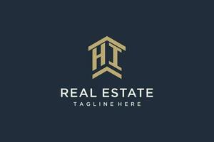 Initial HI logo for real estate with simple and creative house roof icon logo design ideas vector