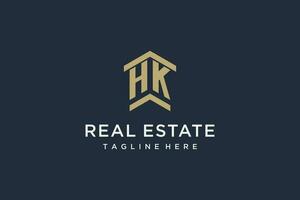 Initial HK logo for real estate with simple and creative house roof icon logo design ideas vector