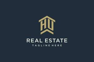 Initial HU logo for real estate with simple and creative house roof icon logo design ideas vector