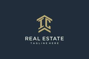Initial IC logo for real estate with simple and creative house roof icon logo design ideas vector