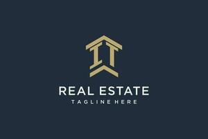 Initial IT logo for real estate with simple and creative house roof icon logo design ideas vector