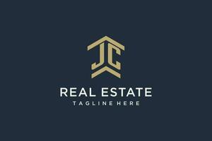 Initial JC logo for real estate with simple and creative house roof icon logo design ideas vector