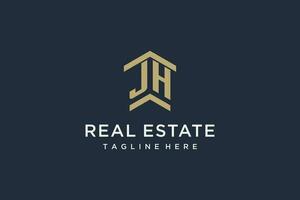 Initial JH logo for real estate with simple and creative house roof icon logo design ideas vector