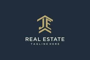 Initial JE logo for real estate with simple and creative house roof icon logo design ideas vector