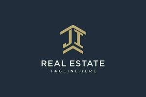 Initial JI logo for real estate with simple and creative house roof icon logo design ideas vector