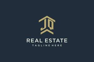 Initial JQ logo for real estate with simple and creative house roof icon logo design ideas vector