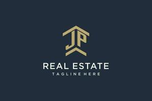 Initial JP logo for real estate with simple and creative house roof icon logo design ideas vector