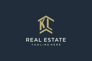 Initial KL logo for real estate with simple and creative house roof icon logo design ideas vector