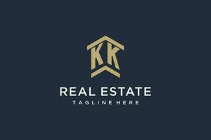 Initial KK logo for real estate with simple and creative house roof icon logo design ideas vector