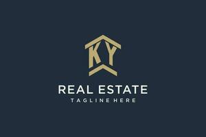 Initial KY logo for real estate with simple and creative house roof icon logo design ideas vector