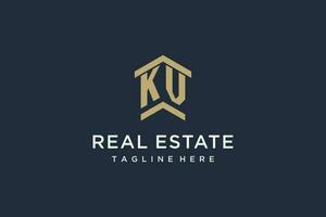 Initial KV logo for real estate with simple and creative house roof icon logo design ideas vector