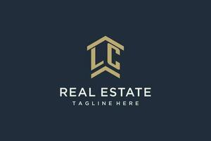 Initial LC logo for real estate with simple and creative house roof icon logo design ideas vector