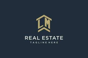 Initial LM logo for real estate with simple and creative house roof icon logo design ideas vector