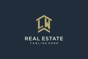 Initial LW logo for real estate with simple and creative house roof icon logo design ideas vector