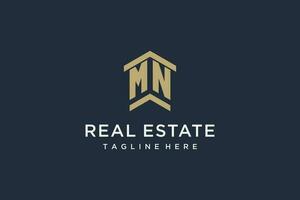 Initial MN logo for real estate with simple and creative house roof icon logo design ideas vector