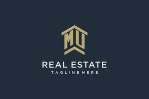 Initial MU logo for real estate with simple and creative house roof icon logo design ideas vector