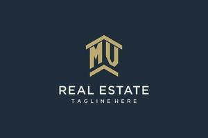 Initial MV logo for real estate with simple and creative house roof icon logo design ideas vector