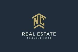 Initial NC logo for real estate with simple and creative house roof icon logo design ideas vector