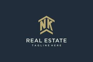 Initial NK logo for real estate with simple and creative house roof icon logo design ideas vector