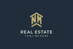 Initial NM logo for real estate with simple and creative house roof icon logo design ideas vector