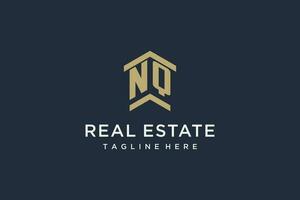 Initial NQ logo for real estate with simple and creative house roof icon logo design ideas vector