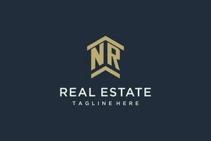 Initial NR logo for real estate with simple and creative house roof icon logo design ideas vector