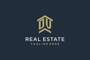 Initial OV logo for real estate with simple and creative house roof icon logo design ideas vector