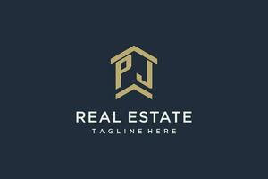 Initial PJ logo for real estate with simple and creative house roof icon logo design ideas vector