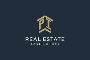 Initial PI logo for real estate with simple and creative house roof icon logo design ideas vector