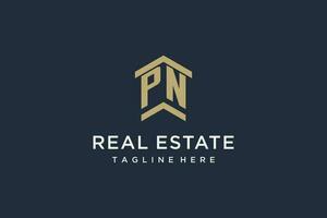 Initial PN logo for real estate with simple and creative house roof icon logo design ideas vector