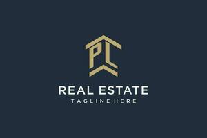 Initial PL logo for real estate with simple and creative house roof icon logo design ideas vector