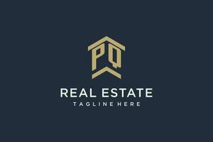 Initial PQ logo for real estate with simple and creative house roof icon logo design ideas vector