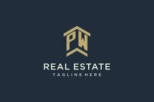 Initial PW logo for real estate with simple and creative house roof icon logo design ideas vector