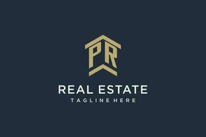 Initial PR logo for real estate with simple and creative house roof icon logo design ideas vector