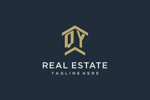 Initial QY logo for real estate with simple and creative house roof icon logo design ideas vector