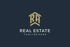 Initial RA logo for real estate with simple and creative house roof icon logo design ideas vector