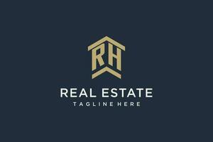 Initial RH logo for real estate with simple and creative house roof icon logo design ideas vector