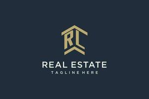 Initial RL logo for real estate with simple and creative house roof icon logo design ideas vector