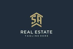 Initial SA logo for real estate with simple and creative house roof icon logo design ideas vector