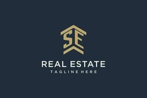 Initial SE logo for real estate with simple and creative house roof icon logo design ideas vector