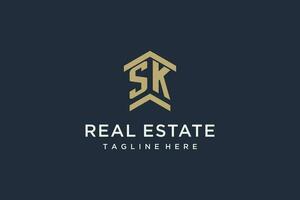 Initial SK logo for real estate with simple and creative house roof icon logo design ideas vector