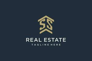 Initial SS logo for real estate with simple and creative house roof icon logo design ideas vector